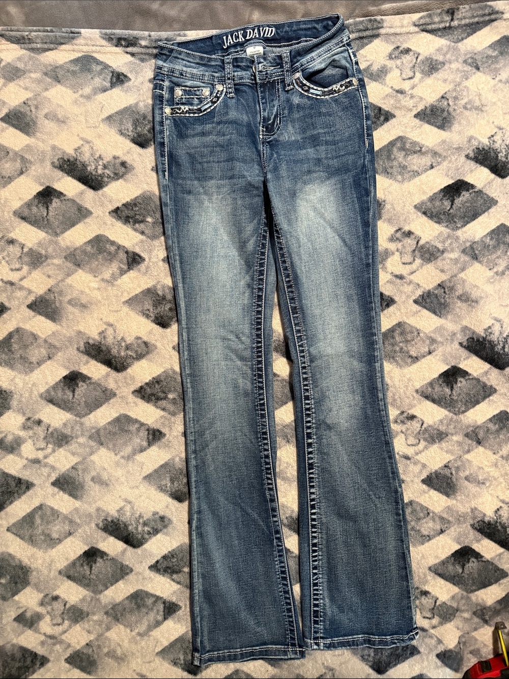 Women's Medium Blue Bootcut Jeans — Stretch Mid Rise kit girl woman